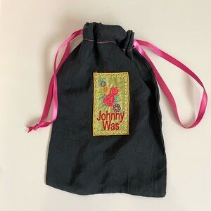 Johnny Was Silk Pouch navy & pink w/ floral logo patch